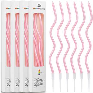 24 Pcs Pink Spiral Long Thin Birthday Candles, Twisted Curved Candle Cake Topper, Birthday Parties, Wedding Decoration