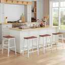 HOOBRO Bar Stools, Set of 2 Bar Chairs, 23.6 Inch Saddle Stools, Kitchen Counter Seat with Footrests, Industrial Barstools for Dining Room, Kitchen, Counter, Bar, Walnut and White HW02MD01