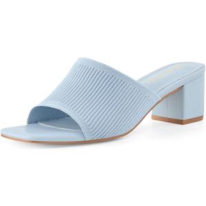 Shoe'N Tale Heeled Sandals For Women Square Open Toe Heeled Mules Chunky Block Low Heel Slip On Slides (5, Blue)