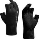 Riverruns Wool Fishing Gloves - Winter Fingerless Knitted Gloves for Men and Women 3-Cut Fingers Warm Gloves for Cold Weather, Fly Fishing, Ice Fishing, Kayaking (S/M, Black)