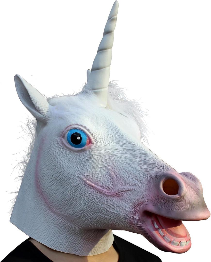 Creepy Party Deluxe Novelty Halloween Costume Party Latex Animal Head Mask, Unicorn