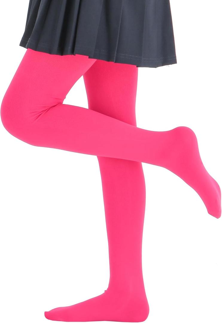 Girls Colorful Fleece Lined Tights Kids Warm Thermal Tights (8-10 Years, Fuchsia)