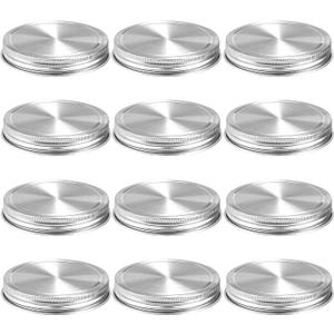 Stainless Steel Mason Jar Lids,12 Pack Polished Surface,Reusable and Leak Proof,Storage Caps with Silicone Seals for Wide Mouth Size Jars (12-Pack Stainless Steel Lids(Wide Mouth))