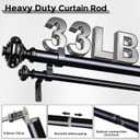 Black Double Curtain Rods for Windows 72 to 144 Inch, 1 Inch Adjustable Decorative Crystal Long Dual Curtain Rod, Heavy Duty Vintage Double Drapery Pole with Black Foil Finial for Living Room