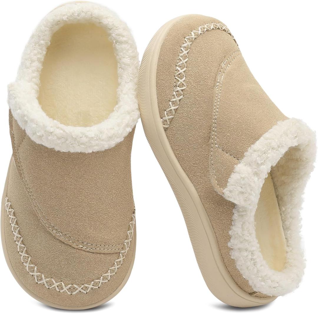 LeIsfIt Toddler Slippers Boys Girls Moccasin Slippers Kids Warm Slip-On House Shoes with Non-Slip Sole for Indoor & Outdoor (6-6.5 Toddler, Apricot)