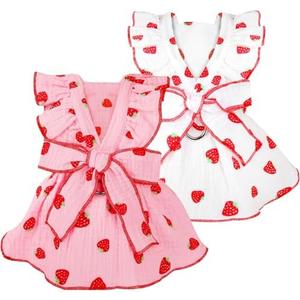 Dog Dresses for Small Dogs Girl Female Clothes Cat Clothes Cat Dress Cute Cotton Extra Small Summer Clothes Bow Decor Printed Strawberry Dog Birthday Outfit Puppy Clothes XS