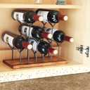 ALLCENER Countertop Bottle Rack, Tabletop Wood Bottle Holder, Hold 6 Bottles, Perfect for Home Decor & Kitchen Storage Rack, Bar, Cellar, Cabinet, Pantry, etc., Wood & Metal (Bronze)