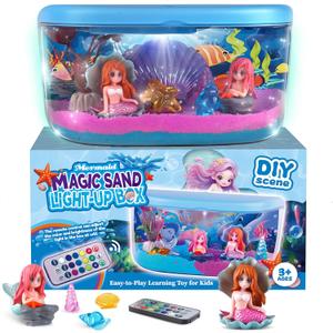Mermaid Terrarium Kit for Girls - DIY Light Up Crafts for Kids Night Light with Remote - Mermaid Toys for Girls 6-8, Fun Birthday Easter Christmas Gift for 4 5 6 7 8-12 Year Old Girl Kids Sand Crafts (Mermaid Blue+Purple+Pink)
