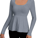 winkbay Women's Scoop Neck Peplum Sweater Long Sleeve Cable Knit Dressy Casual Pullover Tops Grey Small