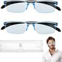 2 Pcs Auto Focus Glasses, Automatic Zoom Reading Intelligent Self Adjusting Presbyopia Anti-Blue Light Glass Adjustable Presbyopic Color-Changing Smart Look Far And Near For Men Women(Blue)