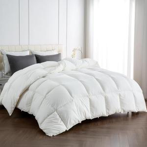APSMILE Premium Down Feather Fibers Comforter Twin Size, All Season Duvet Insert Twin Size with 8 Corner Tabs, Ultra Soft Poly-Cotton Cover Down Feather Fibers Comforter (White, 90 * 68")