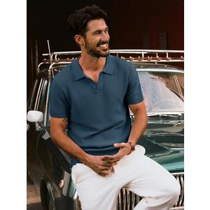 PJ PAUL JONES Mens Polo Shirts Short Sleeve Casual V Neck Ribbed Textured Knit Polo Shirt (XX-Large, Apricot)