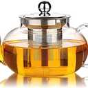 Hiware Glass Teapot with Stainless Steel Infuser & Lid, Borosilicate Glass Tea Pot Stovetop Safe, Blooming & Loose Leaf Teapots, 27 Oz
