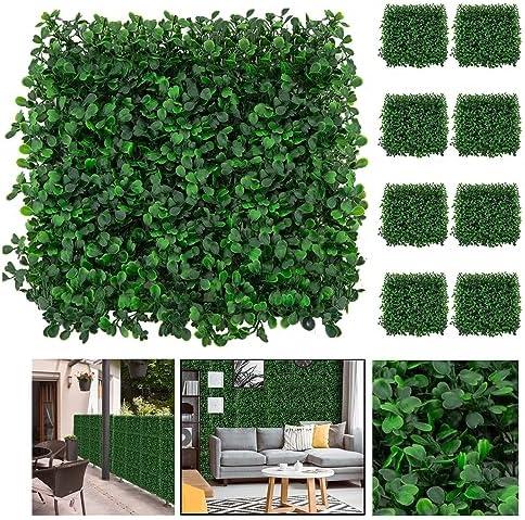 Cliselda Grass Backdrop Wall Panels 8PCS 10"x10" Artificial Boxwood Hedge Greenery Wall Panels, Privacy Hedge Screen Faux Boxwood for Indoor Outdoor Plant Wall Decor