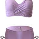 Fanuerg Women's Twist Front High Waisted Bikini Swimsuit Drawstring Tie Side Bottom Two Piece Bathing Suit (S)