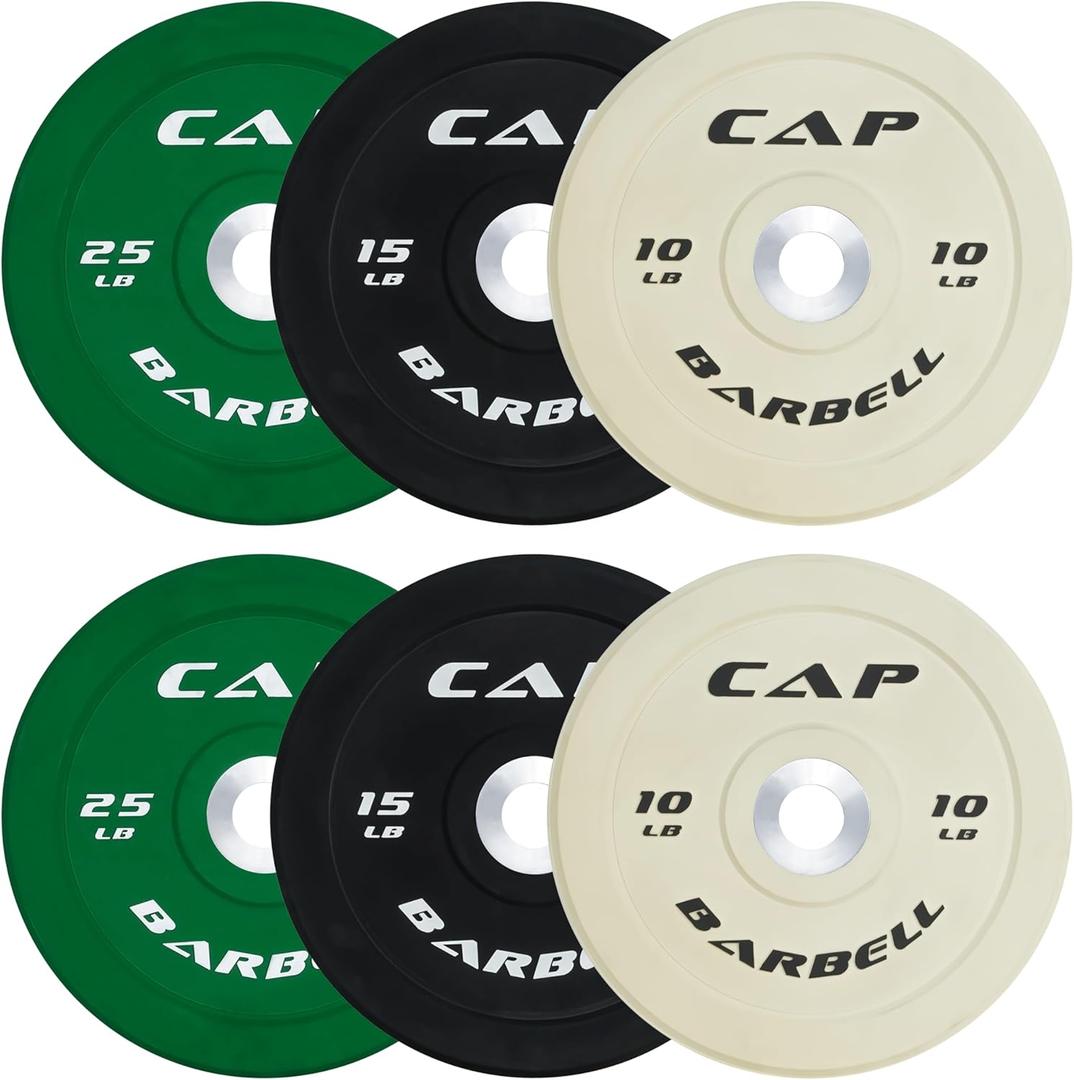 CAP Barbell 2-Inch Olympic Bumper Plate Weight Set with 6 Post Rack | 100-370 lbs | Multiple Options