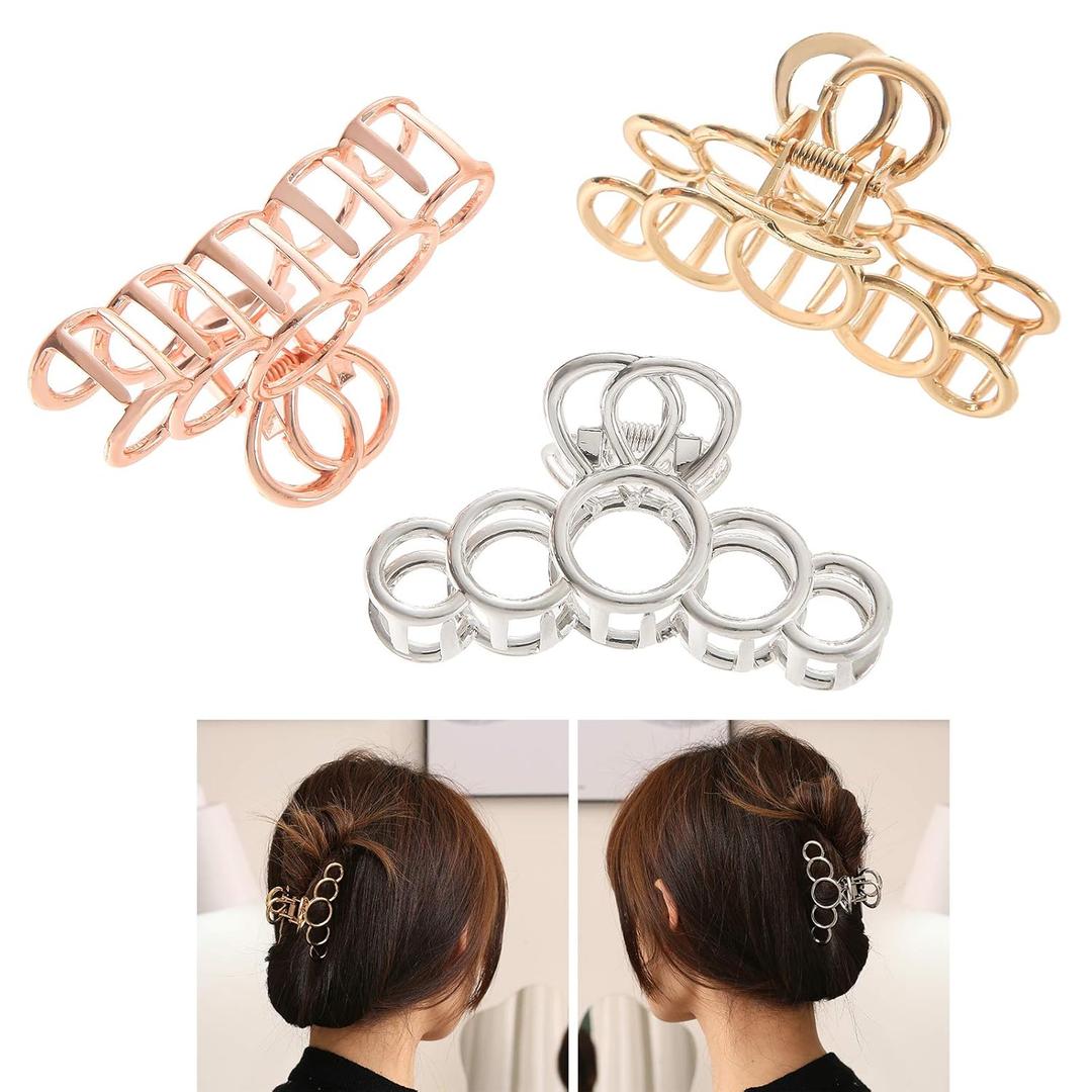 Metal Small Hair Claw Clips for Women 3.2 Inch | Gold Silver Nonslip Claw Clip | Cute Hair Clip Suitable for Thick Hair Thin Hair Fancy Combination 3 Pack