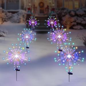 Solar Garden Firework Lights Outdoor Waterproof 6 Pack, 120 LED Sparklers, Colorful, for Patio, Backyard, Sidewalk, Christmas, Parties
