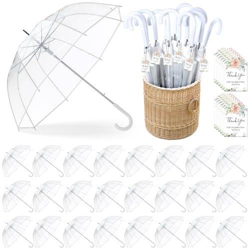 Dansydaisy 24 Pcs Clear Bubble Umbrellas Bulk 52 Inch Large Windproof Wedding Umbrellas Transparent Dome Umbrellas with j Hook Handle for Wedding Bridal Parties Graduation Outdoor Events
