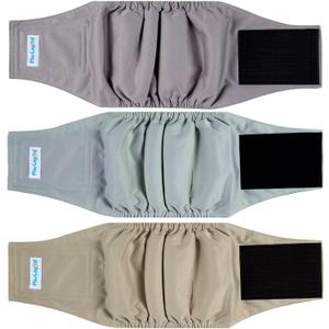 Paw Legend Washable Dogs Diapers Male Dog Belly Bands for Male Dogs Diapers Reusable Puppy & Doggie Diapers Male (3 Pack, Medium) (Purple Grey, Green, Brown)