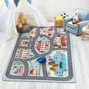 LIVEBOX Kids Rug 3'x5' Car Rug Play Mat for Playing Cars Toys, City Life Playroom Rugs Educational Carpet for Children Boy Girl, Road Traffic Nursery Rugs for Kids Room Play Area (Blue)