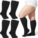4 Pairs Plus Size Compression Socks for Women Wide Calf L/ XL-5XL (15-20mmhg) Compression Socks Men Knee High Support Compression Stockings for Women Wide Calves Big Calf Wide Leg Foot for Nurses and Flying