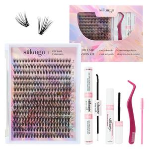 DIY Lash Extensions Kit 280PCS Individual Lashes Clusters,9-16mm MIX 30D Fluffy and Natural False Eyelashes,Wispy and Volumn,with Lash Bond and Seal,Tweezers,Glue Remover,Easy Use At Home
