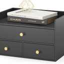 Bamboo Desk Organizer with Drawers Wooden Desktop Storage Drawers for Bills Office Supplies Kitchen Utensils Organizing Tool for Home Classroom Organization No Assembly (3 Drawers, Black)