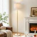 【Upgraded】Dimmable Gold Floor Lamps for Living Room, 11W LED Bulb Included, Modern Standing Lamp with Marble Base, Tall Pole Light with White Linen Shade for Bedroom Reading Office Corner Nursery