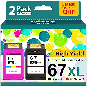 67XL Ink Cartridges Black/Color Combo Pack Replacement for HP Ink 67 67XL HP Printer Ink High Yield Works with DeskJet 2755e 2855e 2700 2800e 2700e 4255e 4155e Envy 6055e 6000 6455e 6400 (2Pack)