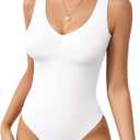 MANGOPOP Women's Deep V Neck Double Lined Bodysuit Sexy Plunge Tank Top Thong Body Suit Backless Sleeveless Going Out Tops, SIZE L.