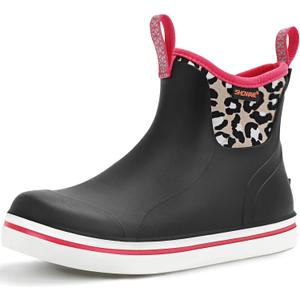 Showave Unisex-Child Ankle Rain Boots Kids Deck Boot Waterproof Lightweight Rubber Mud Booties for Boys Girls (6 Big Kid, Pink Cheeth)