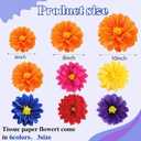 Geyee 18 Pcs Mexican Paper Flowers Colorful Fiesta Tissue Paper Flowers Pom Poms Mexican Carnival for Floral Party Backdrop Wedding Birthday Party Craft, 6" 8" 10"(Dark Color)