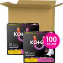 Kotex Ultra Thin Pads with Wings, Regular Absorbency, 100 Count (2 Packs of 50)