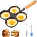 Cast Iron 4-Cup Egg Pan, Small Omelette Pan with Turner & Oil Brush, Breakfast Pan for Eggs Pancakes Sandwiches Burgers, Suitable for Gas Stove & Induction, Naturally Nonstick with Seasoning, 6.6inch