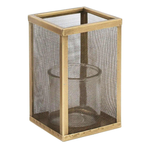 MY SWANKY HOME Contemporary Minimalist Gold Mesh Cage Candle Holders Square Pillar Hurricanes 10"×6"