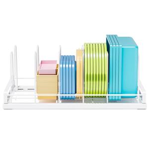 GAGUIUP Food Container Lid Organizer, Adjustable 6 Dividers Full-Metal Pot and Pan Organizer Rack for Kitchen Cabinets, Drawers, Cupboards, Pantry Shelves Storage, White