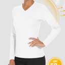 Women's Long Sleeve V Neck Workout Tops UPF50+ Sun Protection Moisture Wicking Lightweight Swim T-Shirts