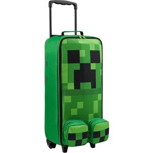 Minecraft Kids Foldable Trolley Bag 25, 17L Luggage with Wheels, Creeper - Gamer Travel Essentials, Gifts for Kids