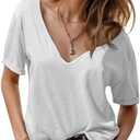 WIFFGO Womens Summer T Shirts Tops 2025 V-Neck Short Sleeve Tees Tops Lightweight Casual Blouse Loose Fashion Top A-White L