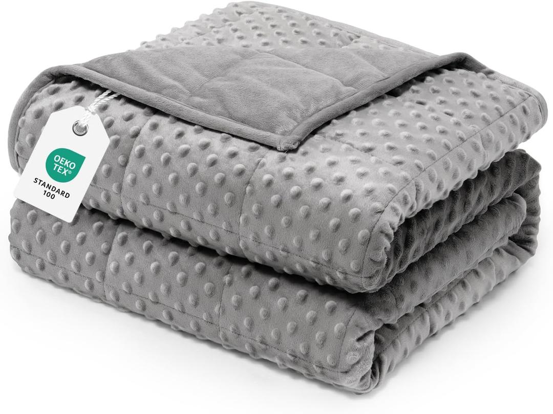 Wemore Minky Dot Weighted Blanket for Adults Queen Size 15 lbs, Soft Cozy Heavy Blanket for Stress Relief and Sleep Promotion, Breathable Blanket for All-Season with Glass Beads, Grey 60 x 80 inches