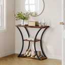 Hoctieon 3 Tier Console Table with Open Wood Shelves, Decorative Entryway Table with Curved Metal Frames, Narrow Sofa Table for Entrance, Living Room, Hallway, Rustic Brown+Black