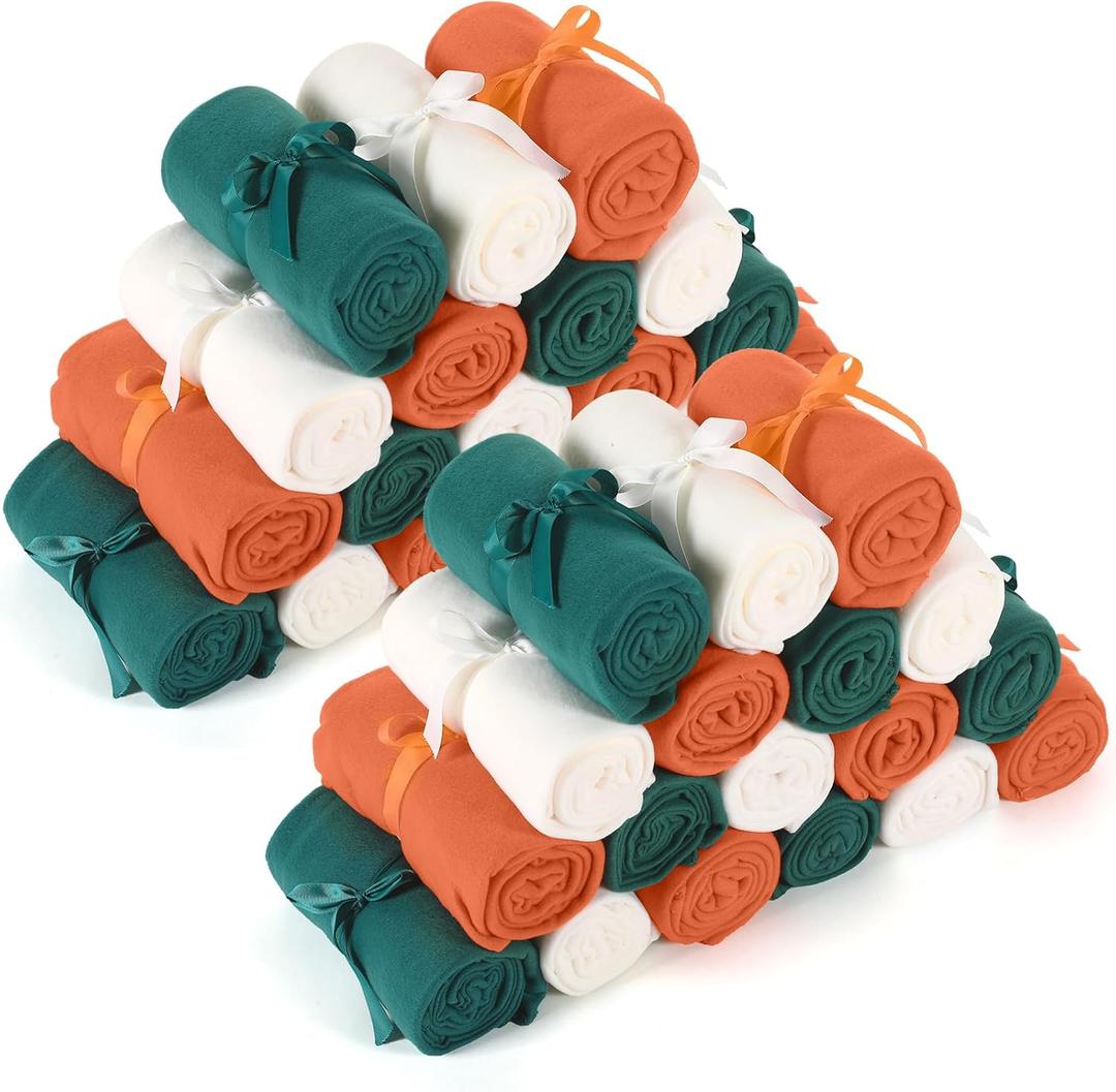Oudain 36 Pcs Fleece Throw Blanket Bulk Soft Lightweight Fleece Blanket Warm Comfortable Blankets for Bed Couch Sofa Home Office 50 x 60 Inch (Green, Orange, Beige)