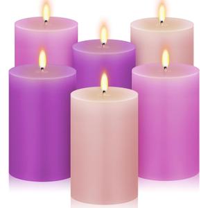 Conelist Set of 6 Gradient Pink Purple Small Pillar Candles 2 x 3 Inch Unscented Colored Votive Candles for Wedding Holiday Church Dinner Table Home Decor