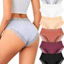 ALL OF SHE Womens Cotton Underwear Cheeky Bikini Panties for Women Sexy Lace Briefs Soft Stretch Underwear Pack 6, M