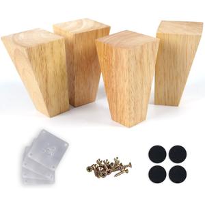 4 Inch Mid Century Legs Wood Square Furniture Legs Set of 4 Tapered Sofa Feet Solid Wooden Replacement Legs for Couch Ottoman Cabinet Dreeser Bed Table DIY