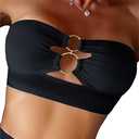 Women's Sexy Cut Out Ring Linked Bandeau Bikini Top Swimsuit Bathing Suit Tops, Size M