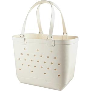 Zaodi Beach Tote Bag, Waterproof Sandproof Rubber Beach Tote Bags For Women | Lightweight, Durable, Reusable, Beach Bag For Summer Pool Travel Grocery Shopping Picnics Sports, Cream Large