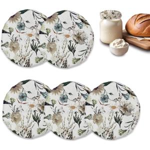 Cloth Covers for Sourdough Starter Jars, Vintage Floral Heat Preservation Cover for Bread, Sewn Cloth Covers (5-Pack)