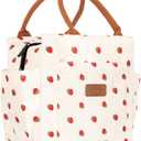 Joymee Lunch Bag Women Insulated Lunch Box Reusable Leakproof Large Spacious Cooler Tote for Women Men Adult with Bottle Holder and Side Pockets for Work Office Travel Picnic - Strawberry